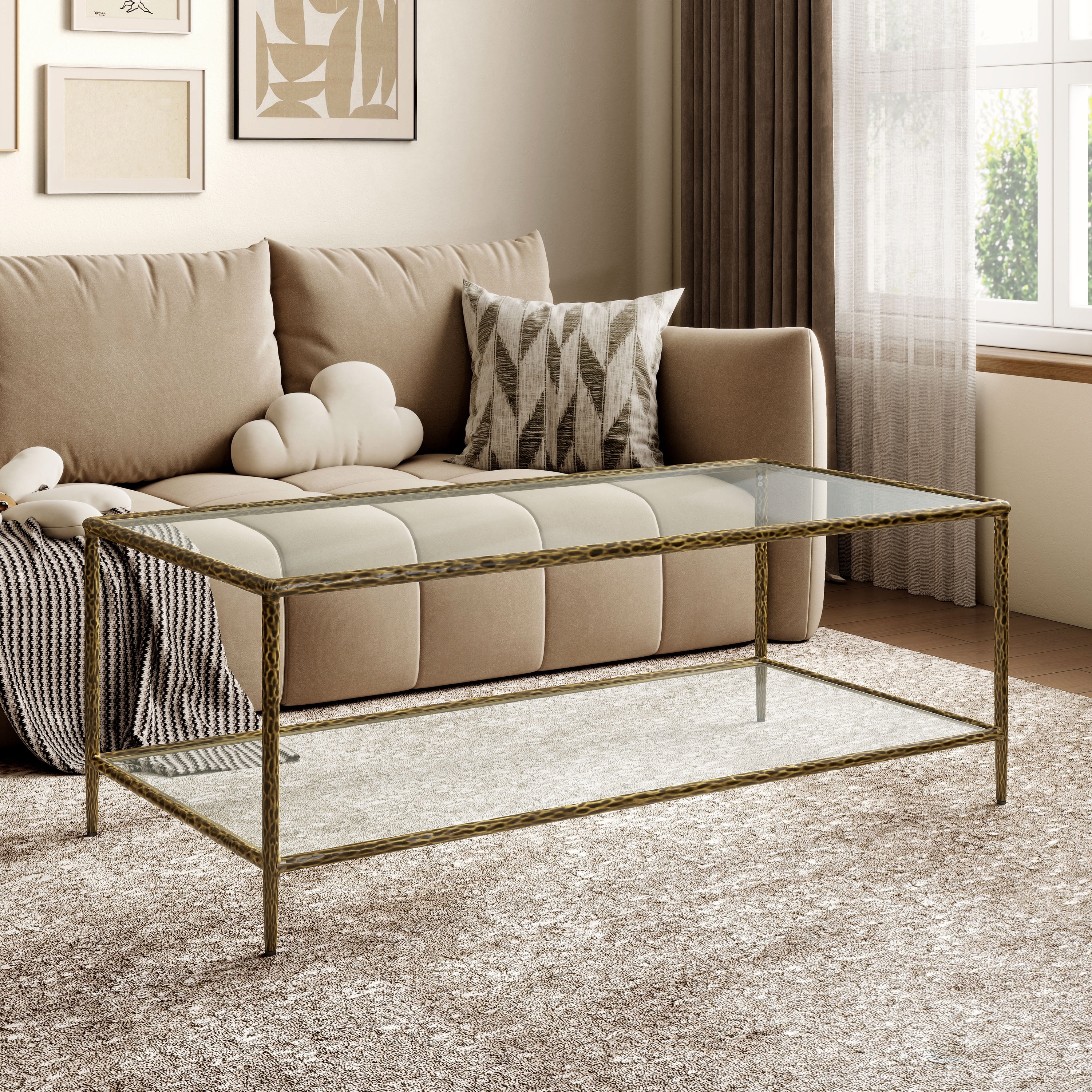 247 Shop At Home Lalia Modern Hammered Metal 1-Shelf Coffee Table