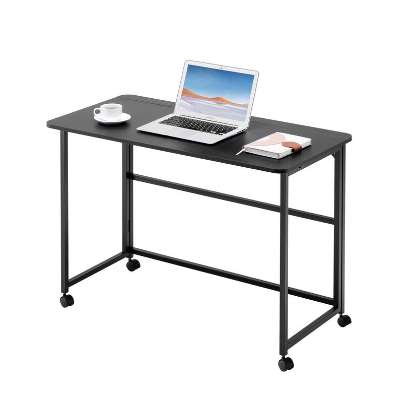 Modern Folding Desk with One Piece Desktop and 4 Moving Wheel for Small Apartments and Dorm Rooms or Portable Workspaces