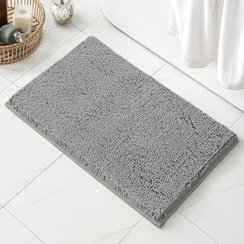 23"x15" - Large Light Grey Soft Cozy Plush Chenille Bath Mat Bathroom Rug - Light Grey - 23"x15"R