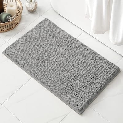 23"x15" - Large Light Grey Soft Cozy Plush Chenille Bath Mat Bathroom Rug