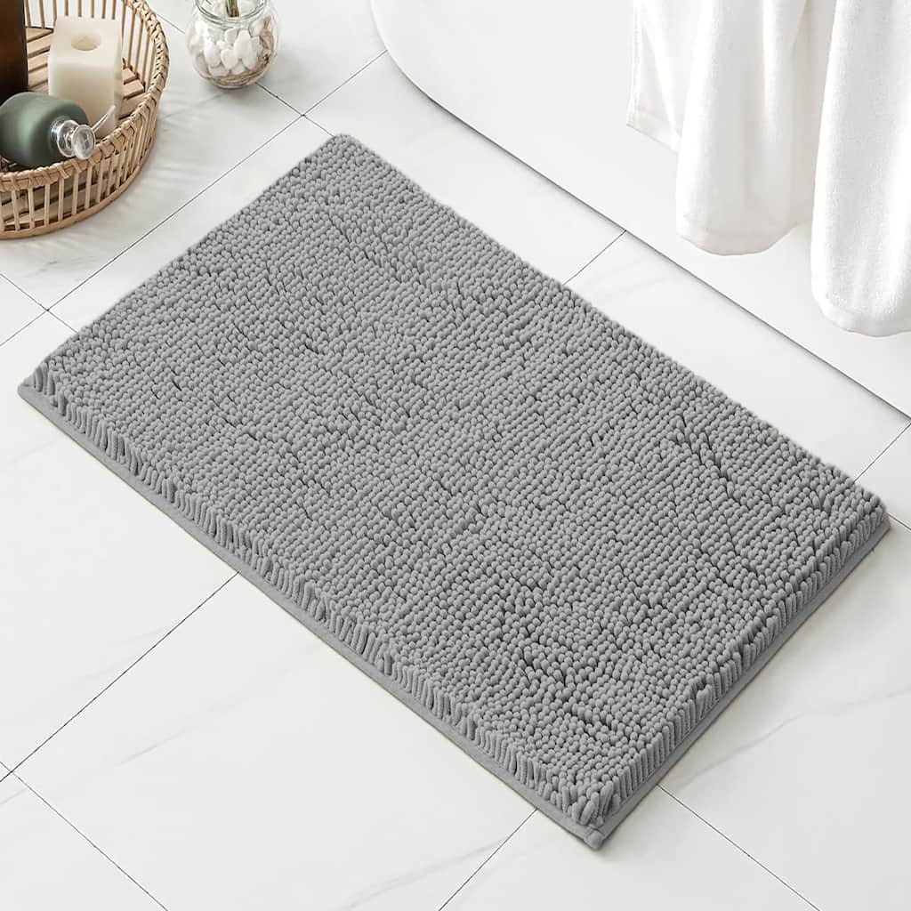 23"x15" - Large Light Grey Soft Cozy Plush Chenille Bath Mat Bathroom Rug