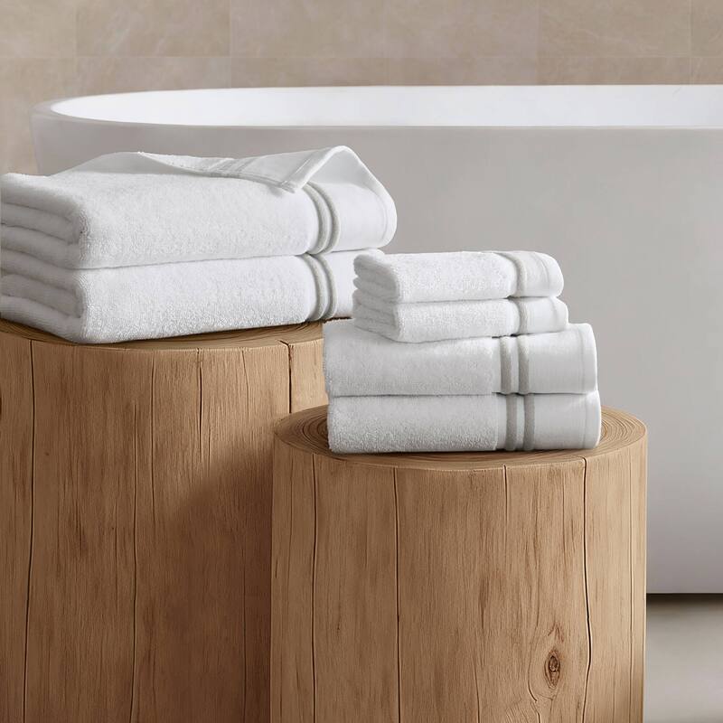 Madison Park Roan Border 6 Piece Towel Set - 27x54" - White/Silver