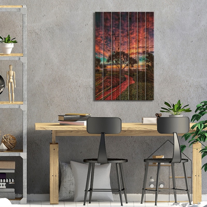 Red Brick Path Print On Wood by Ben Mulder - Multi-Color