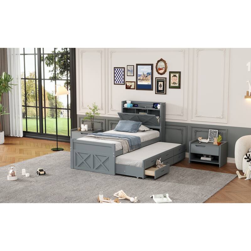 Extendable Bed with Storage Headboard and Drawers