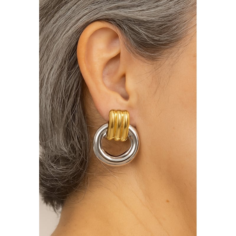 Rivka Friedman Mixed Metal Front Facing Hoop Earring - 1.25"