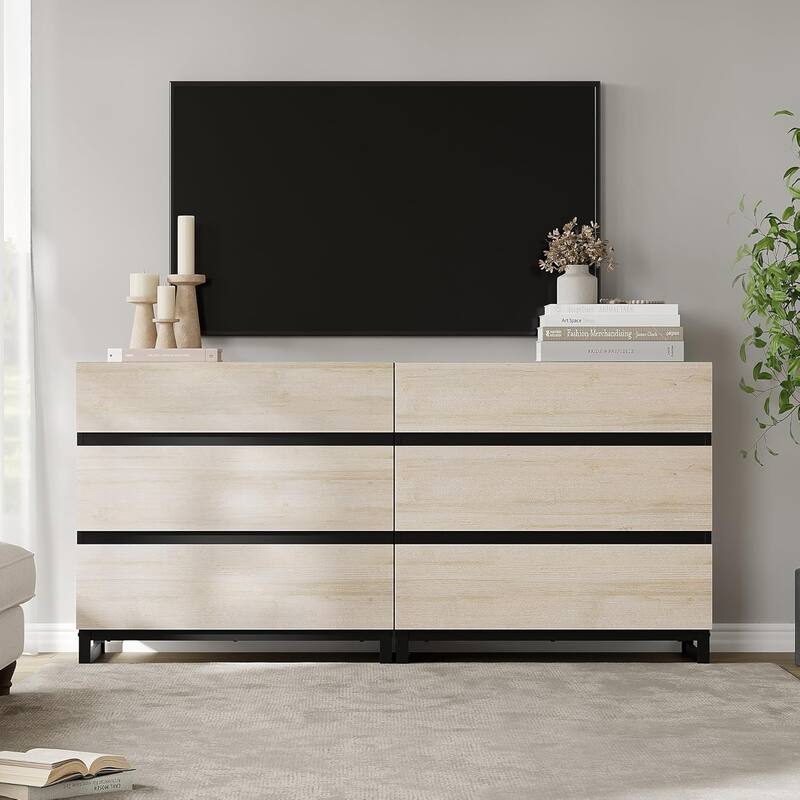 WAMPAT Modern TV Stand with Drawers and Metal Base