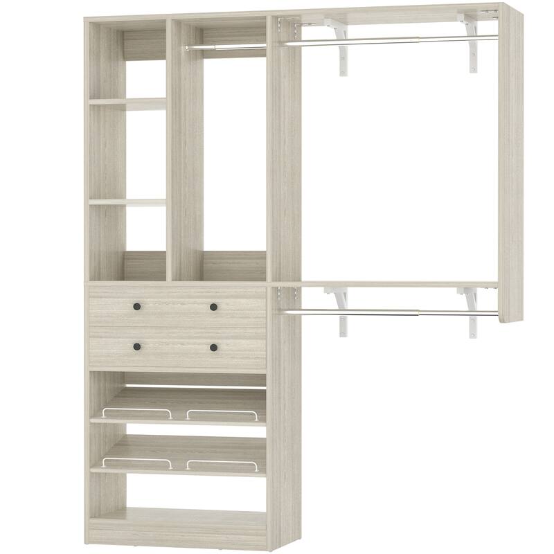 Grimm 5FT Small Closet System with Drawers, 60" Closet Organizer System with Reversible Hanging Shelving