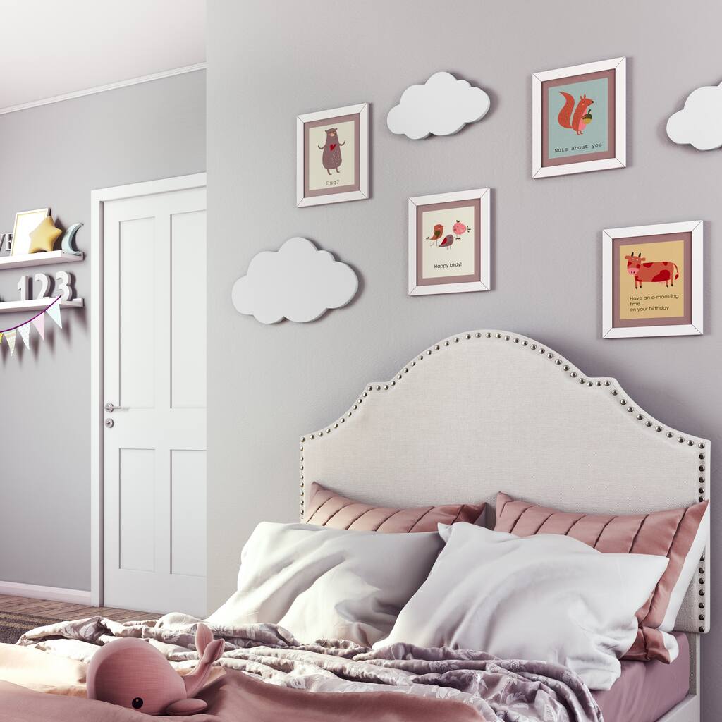 Nailhead Trim, Shaped Twin Upholstered Headboard in Natural