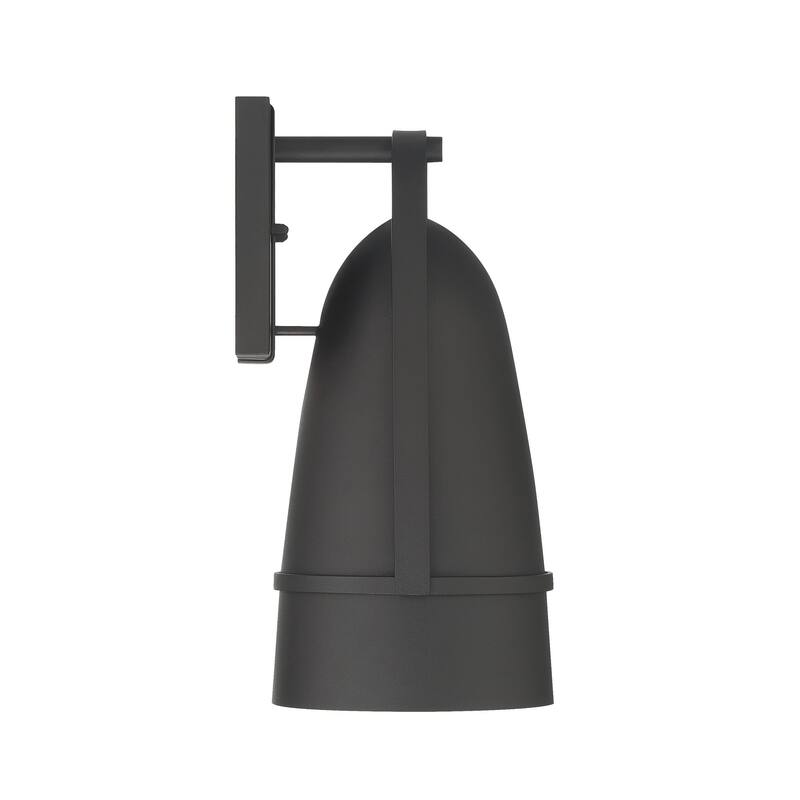 Rue 14 in. 1-Light Black Modern Outdoor Wall Lantern with Dark Sky Metal Shade