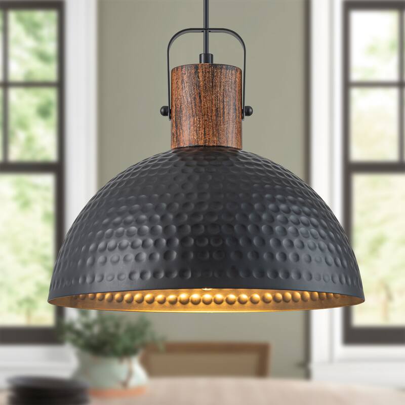 Starsky Modern 11.81in./15.75in.Dome Pendant Light with Hammered Shade - 11.81inch - Black