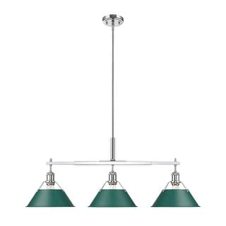 Yep by Golden Lighting Orwell 3-light Island Light in Chrome and Pine Green shade - 3 Light Linear Pendant