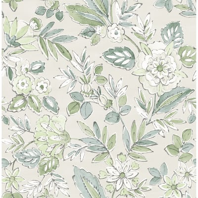 Chesapeake Begonia Sea Green Floral Trail Wallpaper
