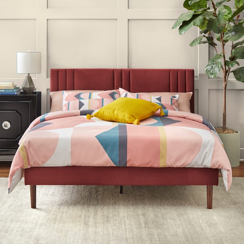 angelo:HOME Sven Upholstered Queen Platform Bed - Burgundy