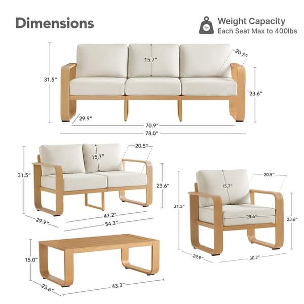 dimension image slide 14 of 16, Spruce & Spring Outdoor Patio Furniture Set Aluminum Sofa Accent Chair