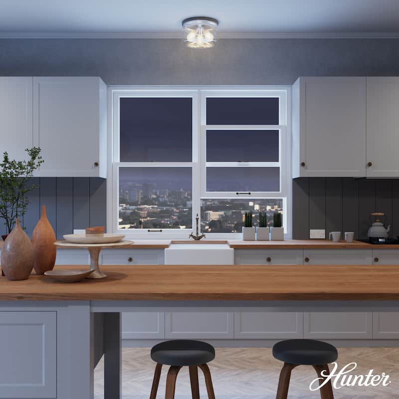 Hunter Devon Park 3-Light Flush Mount Ceiling Light - Clear Glass - Farmhouse, Rustic, Transitional