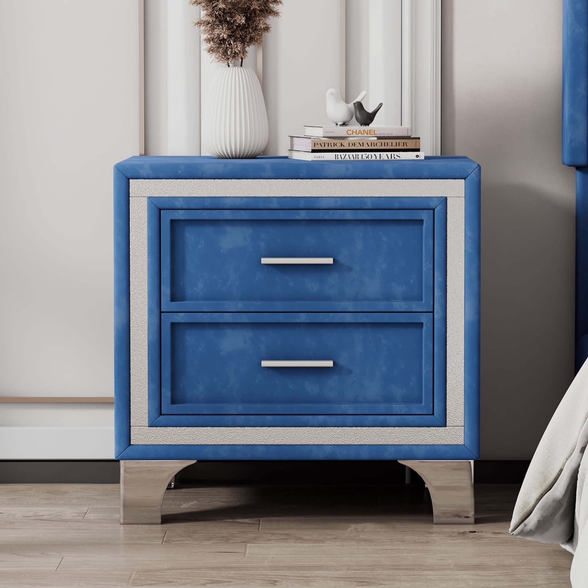 2-Drawer Nightstand with Metal Legs