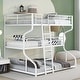 preview thumbnail 1 of 10, Full XL Over Twin XL Over Queen Triple Bunk Bed with Curved Metal Frame, Safety Guardrail & Vault Accents, White White
