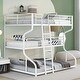 preview thumbnail 1 of 23, Industrial Concise Style Full XL over Twin XL over Queen Size Triple Bunk Bed,Metal Bed with Two Size Ladder on Each Side White