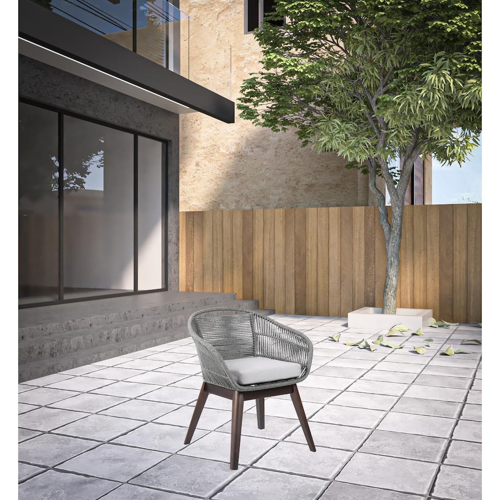27" Gray Solid Wood Outdoor Dining Chair with Gray Cushion