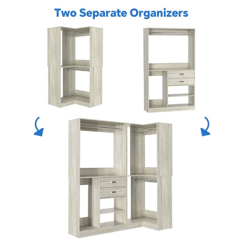 Vryon Set of 2 Corner Closet Organizer, 70.9'' W Closet System with Drawers and Hanging Rods
