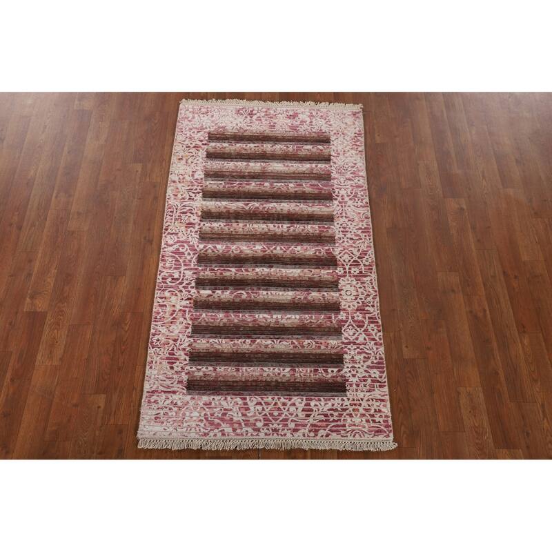Striped / Modern Abstract Accent Rug Hand-Knotted Wool Carpet - 2'8"x 4'10"
