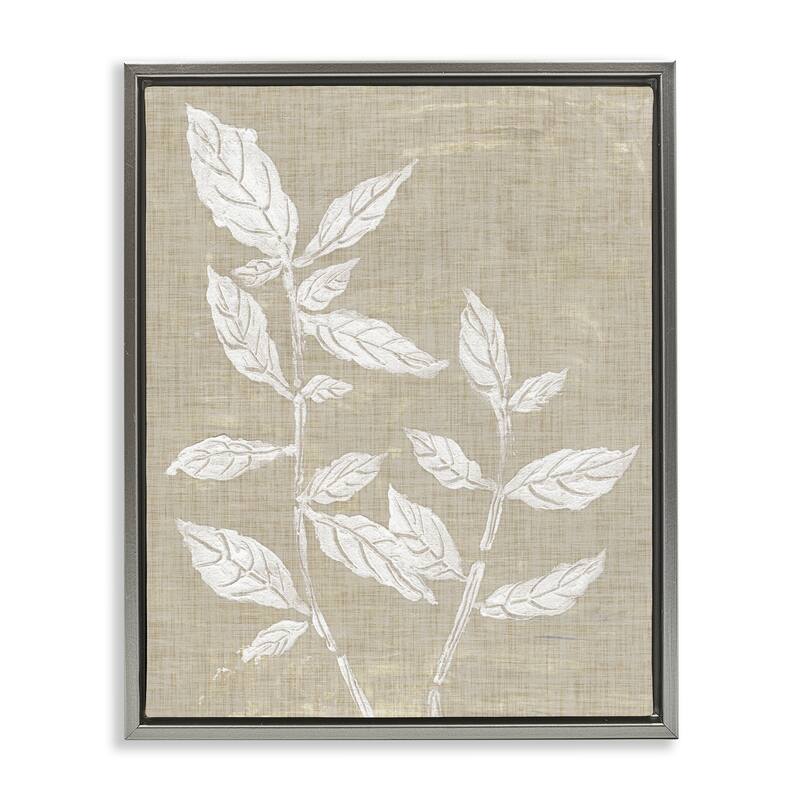 Stupell Leaves on Distressed Textile Framed Floater Canvas Wall Art Design By Melissa Wang - 17 x 21 - Grey