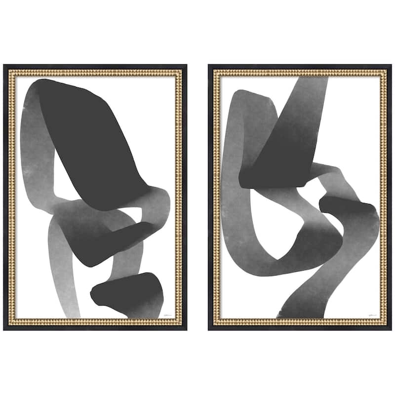 Kate and Laurel Black and White Abstract 01 & 02 2 Piece Framed Wall Art Print Set by Gabrielly Guedes - 2 Piece Set 17x25