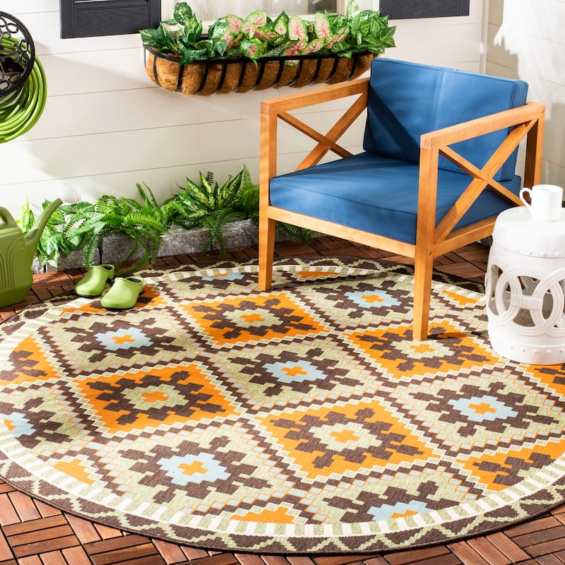 SAFAVIEH Veranda Vitaline Indoor/ Outdoor Waterproof Patio Backyard Rug - 5'3" Round - Green/Terracotta