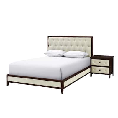 Cherry Espresso Brown 2 Drawer 16 in. W Nightstand with Sturdy Hardware and Ample Storage