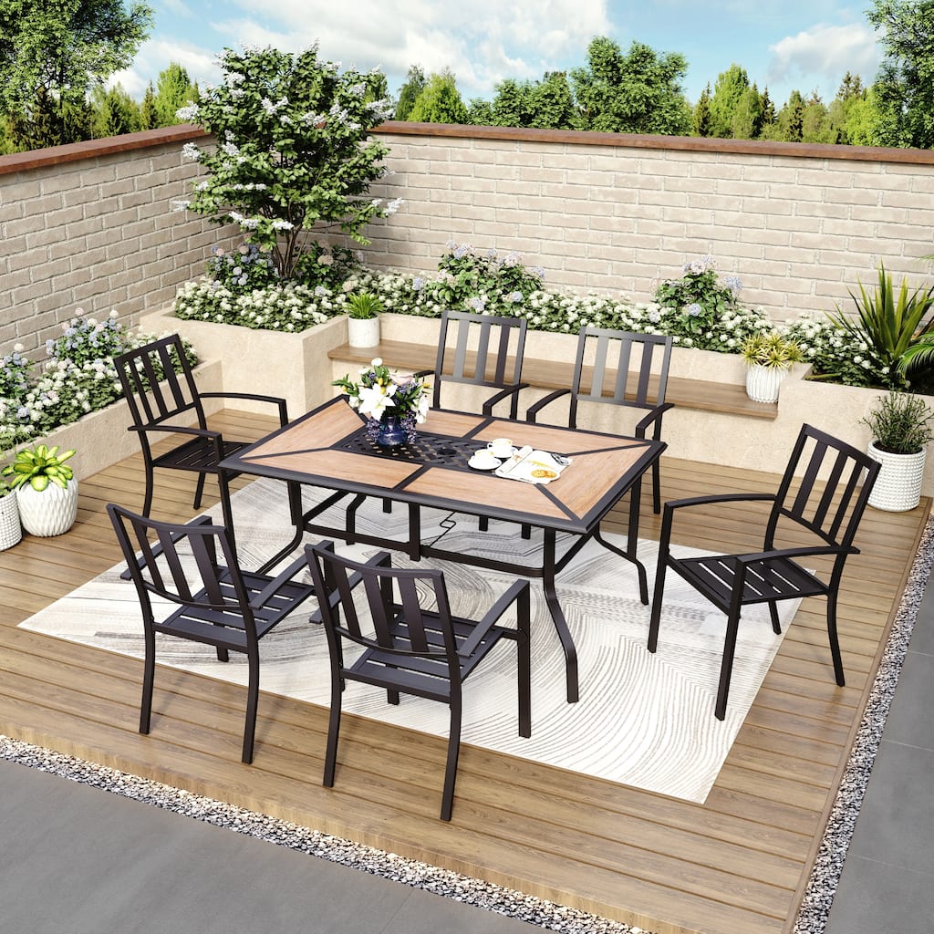 MAISON ARTS 7-pieces Patio Dining Set with 6 Steel Garden Stackable Chairs