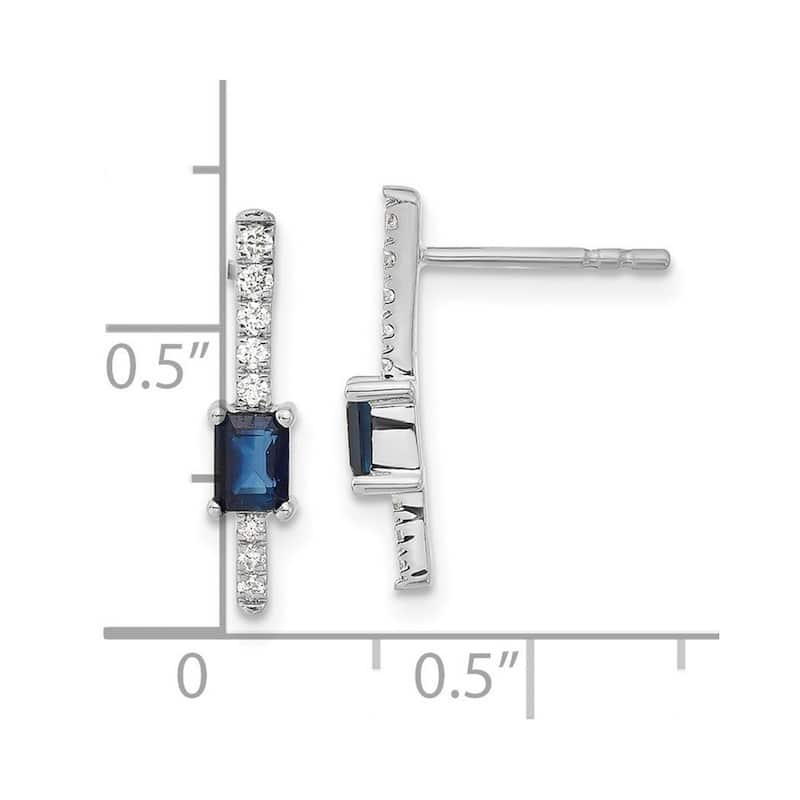 Curata 14k White Gold Diamond and Sapphire Fancy Earrings - 16x3mm Wide