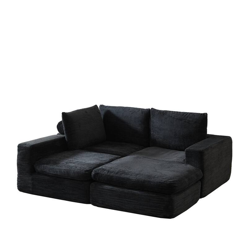 L-Shaped Sectional Sofa with Chaise Lounge, Corduroy Upholstered Boneless Couch, Module Corner Sofa with 3 Pillows