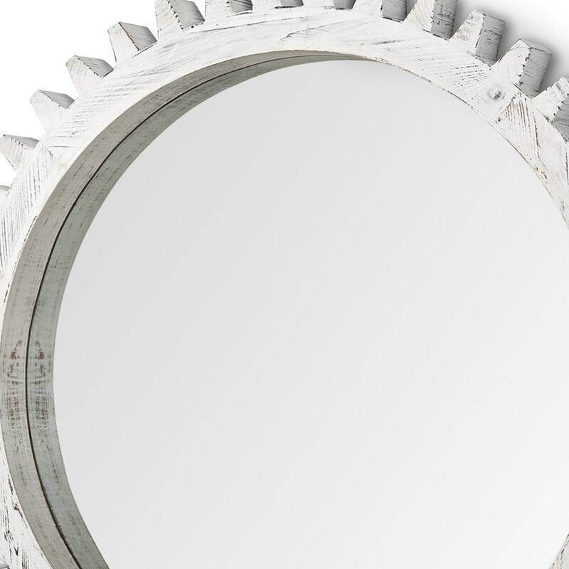 HomeRoots 35" White Abstract Wood Framed Accent Mirror