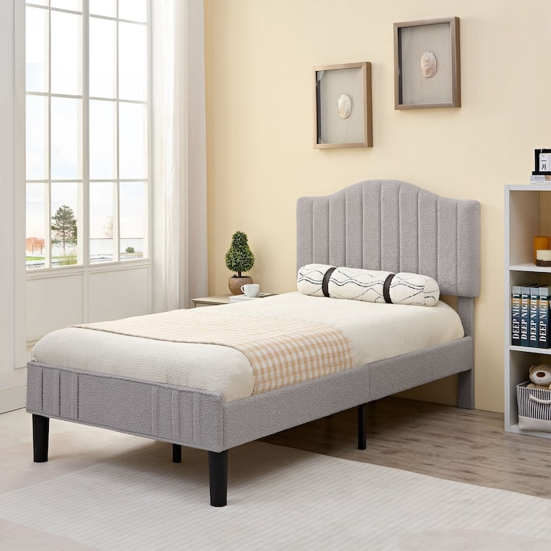 VECELO Height Adjustable Upholstered Kids Bed Frame,Twin Size Bed Set of 2