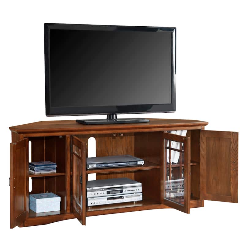 Leick Home Solid Wood Mission Oak 4-Door Corner TV Stand - 56 inches x 20 inches x 25 inches