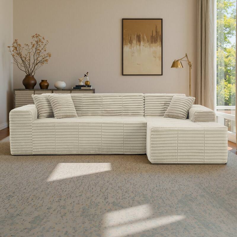 122" W No Assembly Sofa L-Shaded Sectional Modular with Chaise