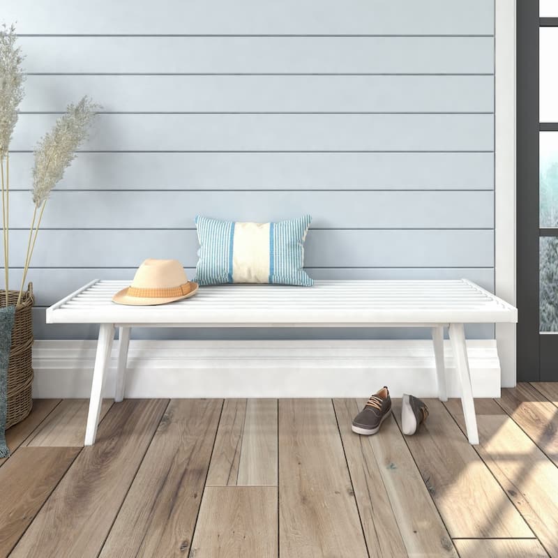 Plank and Beam Mid Century Double Wood Entryway Bench - White