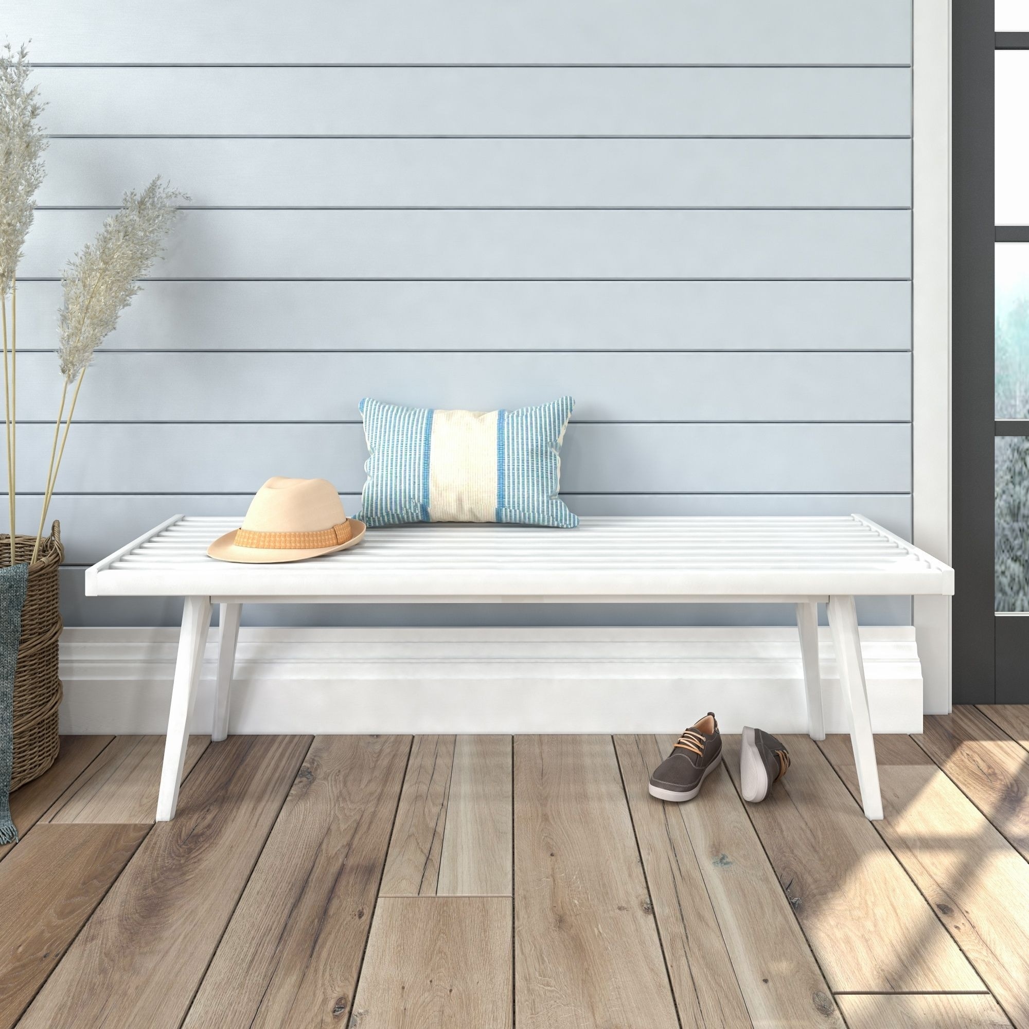 Mid-Century Double Wood Entryway Bench - 56.25"