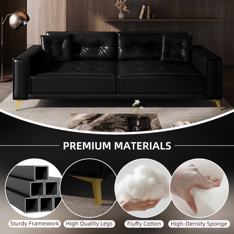 Oversized 3-in-1 Convertible Sofa Bed, 92.1" Faux Leather Square Arms Loveseat, Modern Pull-Out Sleeper Couch with Pillows