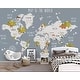 preview thumbnail 4 of 4, GK Wall Design World Map and Animal Kids Removable Wallpaper H:106"  x W:187" - DARK GREY