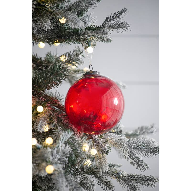 6" Red Glass Ornament, Decorative Hanging Ball Christmas Tree Ornaments for Holiday Party Decorations, Set of 3 - Red