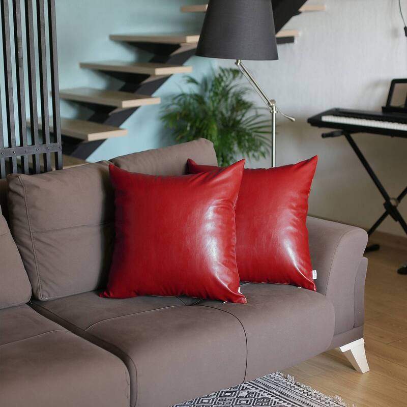 Decorative Faux Leather Solid Square Throw Pillow Cover (Set of 2)