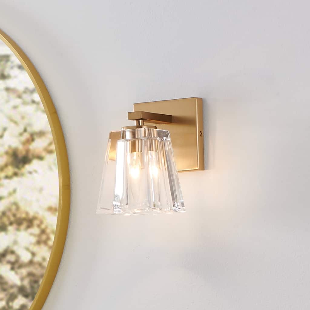 Thesis Valentin 4-inch 1-light Champagne Gold Vanity Light with Clear Pressed Glass Shade