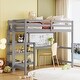 preview thumbnail 2 of 23, Twin Size Wooden Loft Bed with Shelves, Desk and Writing Board