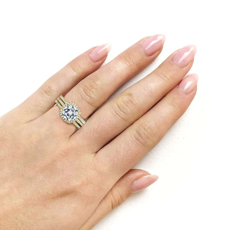 Kobelli 2.40 Carat Lab Grown Diamond Certified 14k Solid Gold Cushion-cut Near Eternity Capri 3pc Bridal Set (EF/VS)