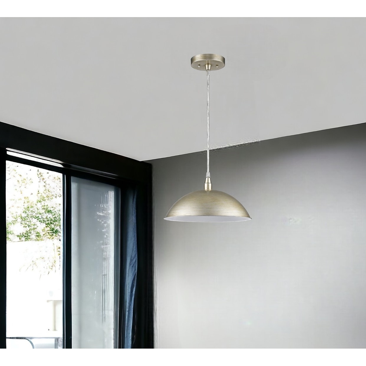 HomeRoots Silver Metal Hanging Light with Dome Shade - 12' X '5.5' X '12