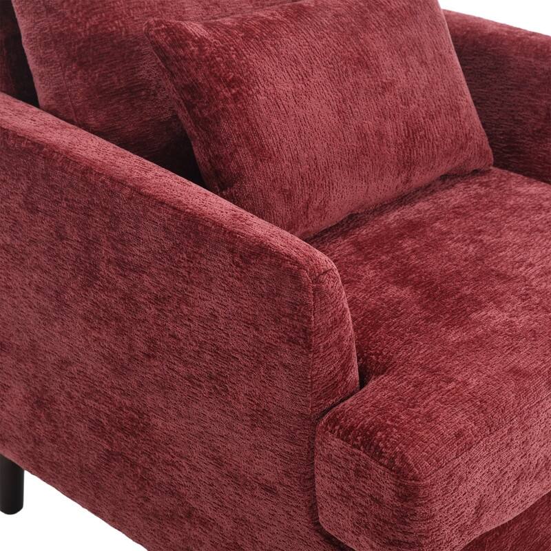 Mid Century Modern Chenille Fabric Armchair with Solid Wood Frame