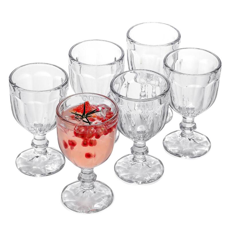Vintage Embossed Glass Goblet (10.2 oz. set of 6) - 3.94"D x 5.51"H - Clear