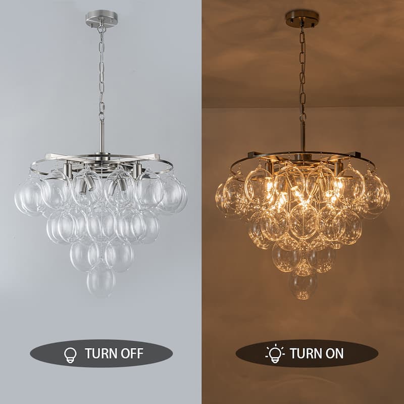 Starsky 8 - Light 23in. Modern Glam Cluster Glass Bubble Chandelier with 28 Clear Glass Globe Bubble