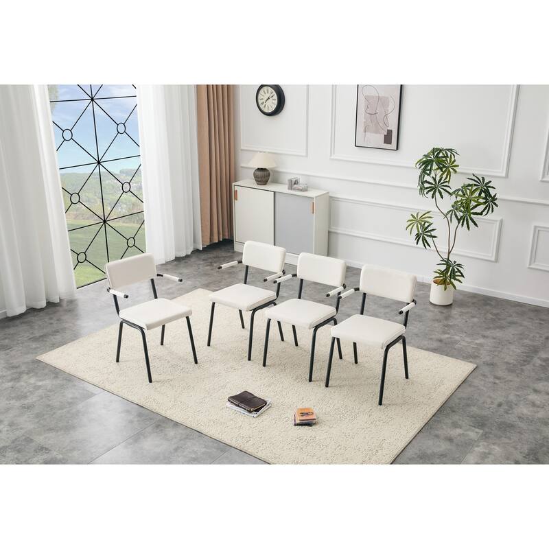 Set of 4, Velvet Upholstered Dining Chairs with Table-Hangable Armrests - White